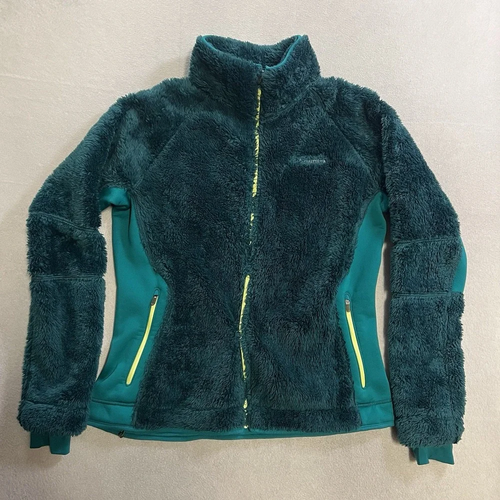 Columbia Pearl Plush II Fleece Jacket Women's Size XL Green Fuzzy Full Zip Up